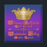 Royal Wedding Magnets for Party Favours<br><div class="desc">Having a royal wedding viewing party? or just want to commemorate the royal wedding between Prince William and Catherine Middleton? Magnets have a royal purple background, a huge gold coloured crown, and text that reads William and Catherine, April 29, 2011, Westminster Abbey, London England. Pass them out to guests or...</div>