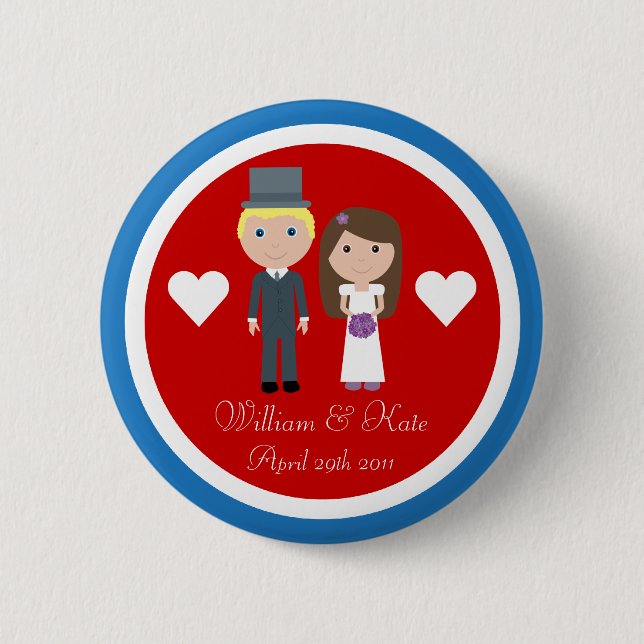 Royal Wedding William & Kate Cute Cartoon 6 Cm Round Badge (Front)