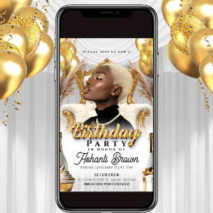 royal white and gold birthday party flyer invitation
