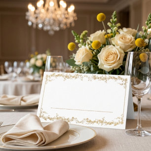 Royal White and Gold luxury Roses Wedding Place Card