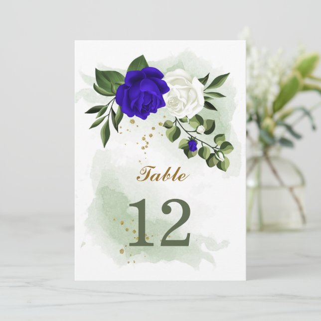 royal white floral greenery table number (Standing Front)