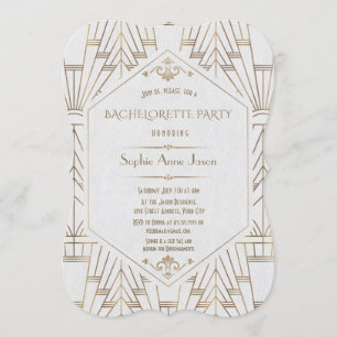 Royal White Gold Great Gatsby Bachelorette Party Invitation