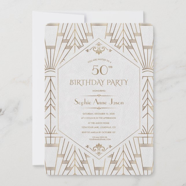 Royal White Gold Great Gatsby Birthday Party Invitation (Front)