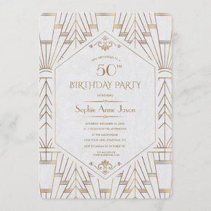 Royal White Gold Great Gatsby Birthday Party Invitation