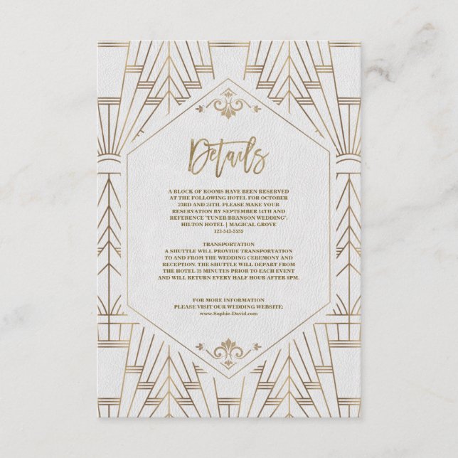 Royal White Gold Great Gatsby Wedding Enclosure Card (Front)