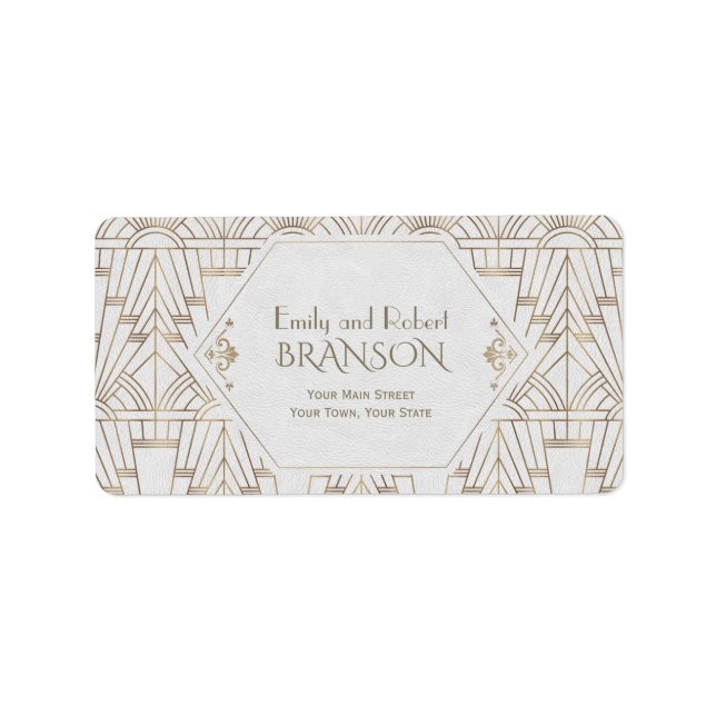 Royal White Gold Great Gatsby Wedding Label (Front)