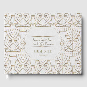 Royal White Gold Great Gatsby Wedding Planner Guest Book