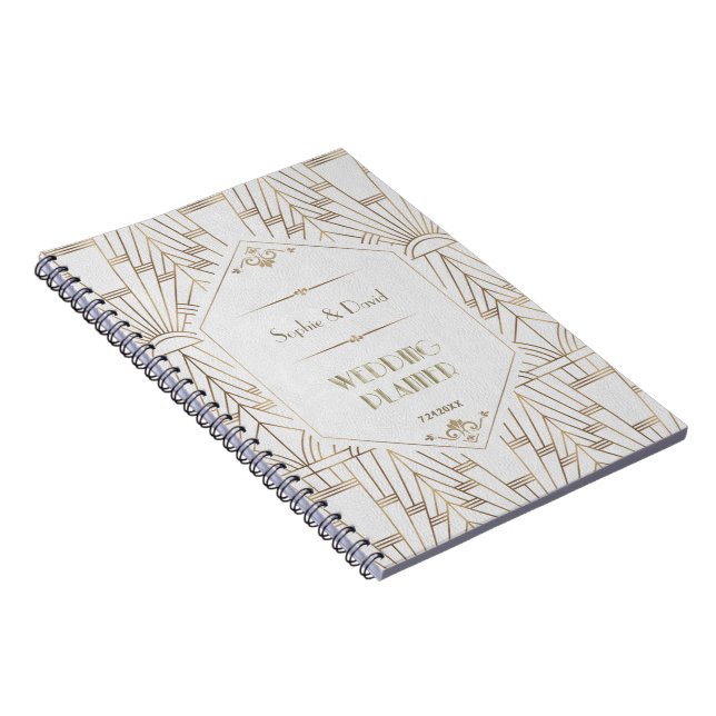 Royal White Gold Great Gatsby Wedding Planner Notebook (Right Side)