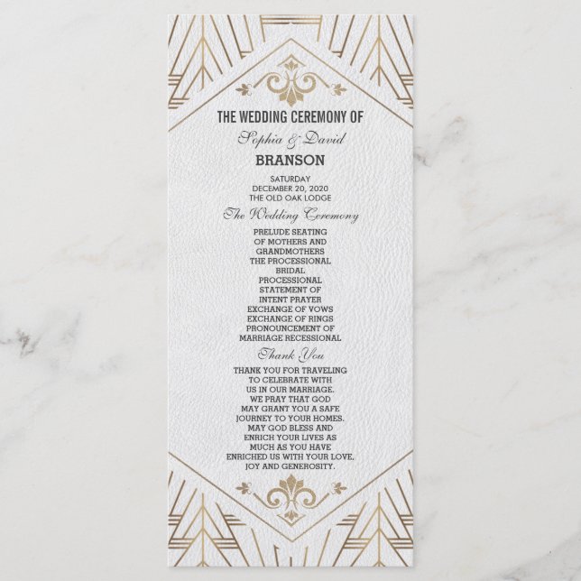 Royal White Gold Great Gatsby Wedding Program Programme (Front)