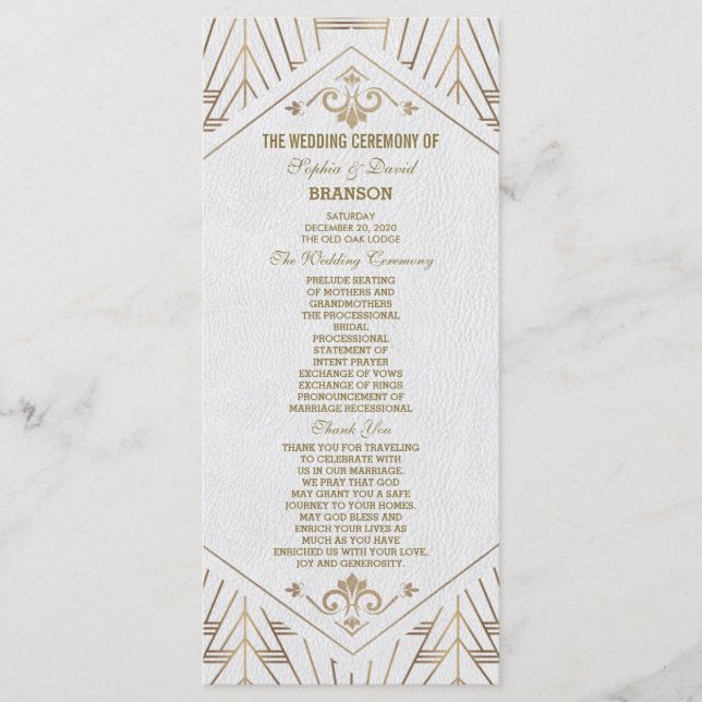 Royal White Gold Great Gatsby Wedding Program Programme (Front)