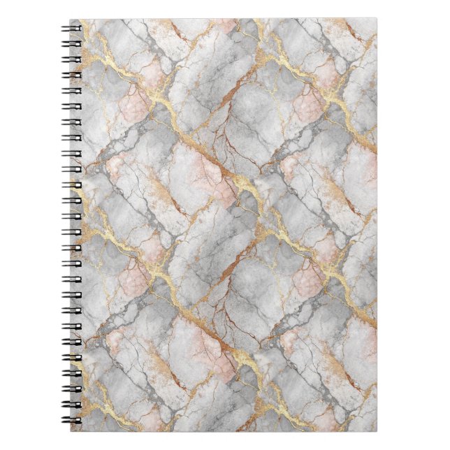 Royal White Marble Stone & Gold Vein Pattern Art Notebook (Front)