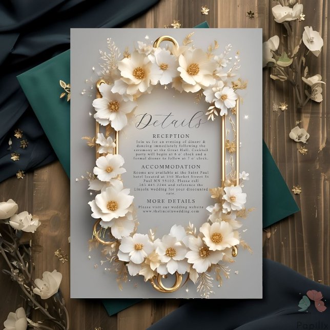 Royal White Roses Floral Crown Details Enclosure Card (Creator Uploaded)