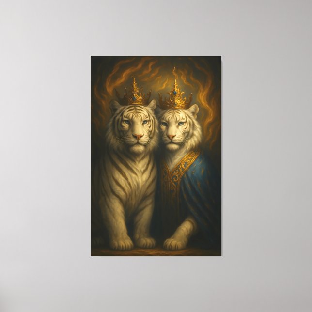 Royal White Tiger Couple – Flaming Crown Edition | Canvas Print (Front)