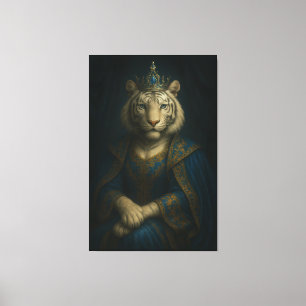 Royal White Tiger Emperor – Blue Robes & Jewel Cro Canvas Print