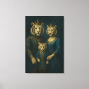 Royal White Tiger Family Portrait – Majestic Blue Canvas Print
