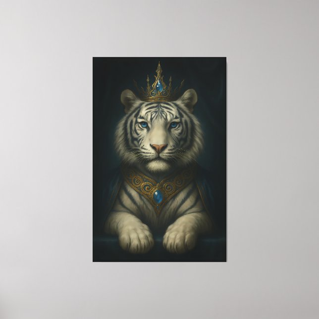 Royal White Tiger King – Blue Jewel Crown  Canvas Print (Front)