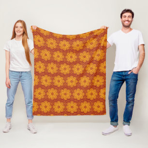 Royal yellow and red mandala pattern fleece blanket
