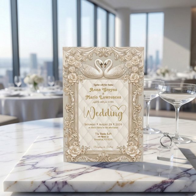 Royalcore Rococo Gold Swans Fairytale Wedding Invitation (Creator Uploaded)