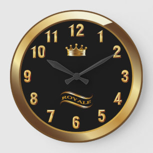 Royale Crown Classic ~ Gold On Black ~ Unique ~ Large Clock