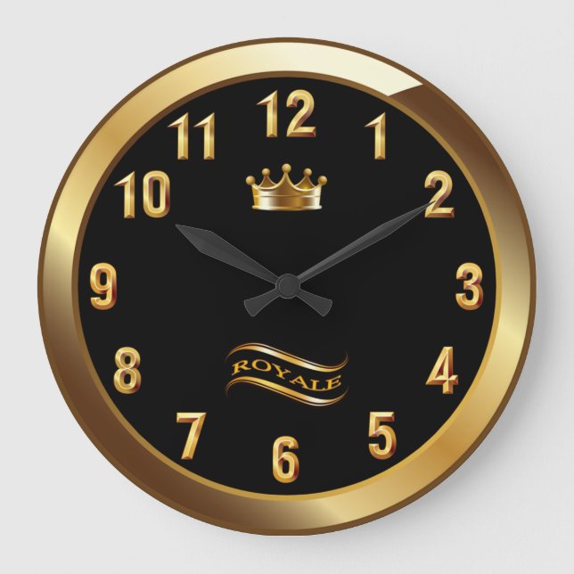 Royale Crown Classic ~ Gold On Black ~ Unique ~ Large Clock (Front)