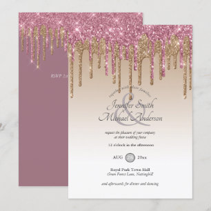RoyalElegance PINK GOLD Dripping Glitter Wedding Invitation