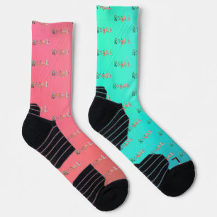 RoyaLi, Floral Letters Pink & Turquoise Socks