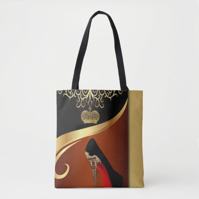 Royality Paris High Heel & Gold Crown Tote Bag (Front)