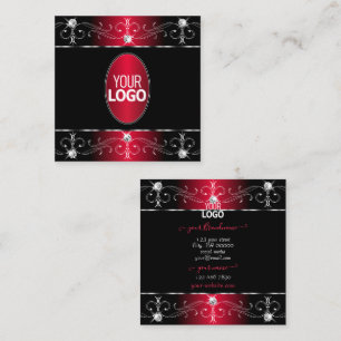 Royally Black Red Ornate Ornaments Jewels Add Logo Square Business Card