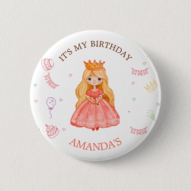Royals Princess Three Birthday Party Buttons (Front)