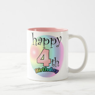 Roze Happy 4th Birthday Two-Tone Coffee Mug