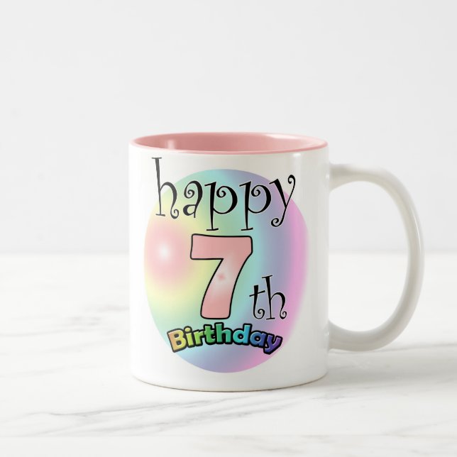 Roze Happy 7th Birthday Two-Tone Coffee Mug (Right)