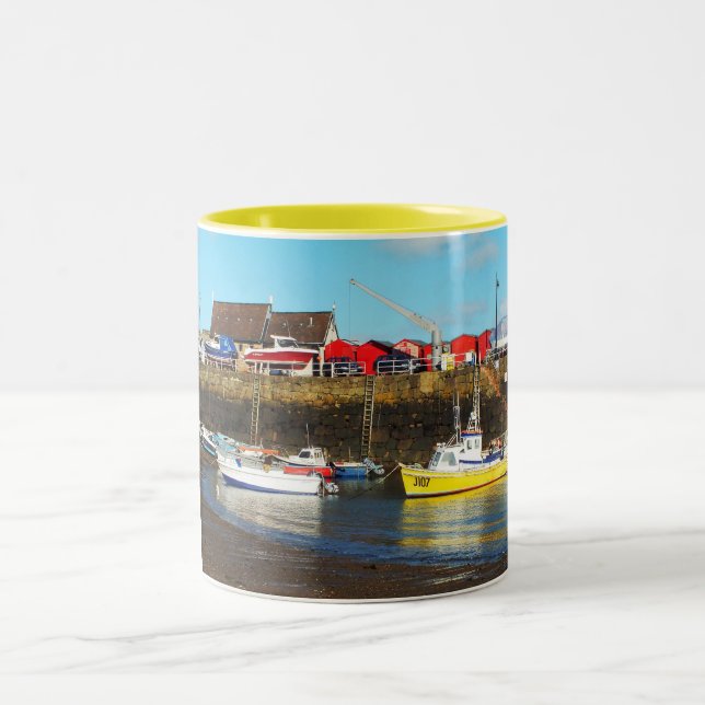 Rozel harbour at low tide, Jersey Two-Tone Coffee Mug (Center)