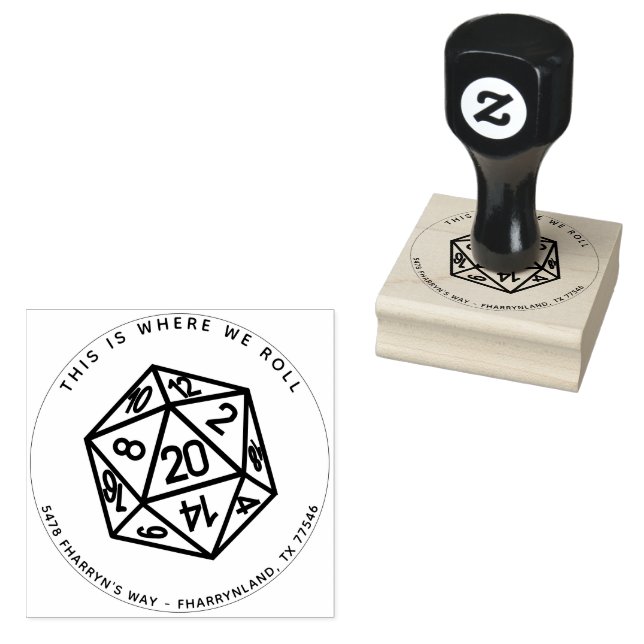 RPG 20-Sided Dice | Classic Where We Roll Address Rubber Stamp (Stamped)