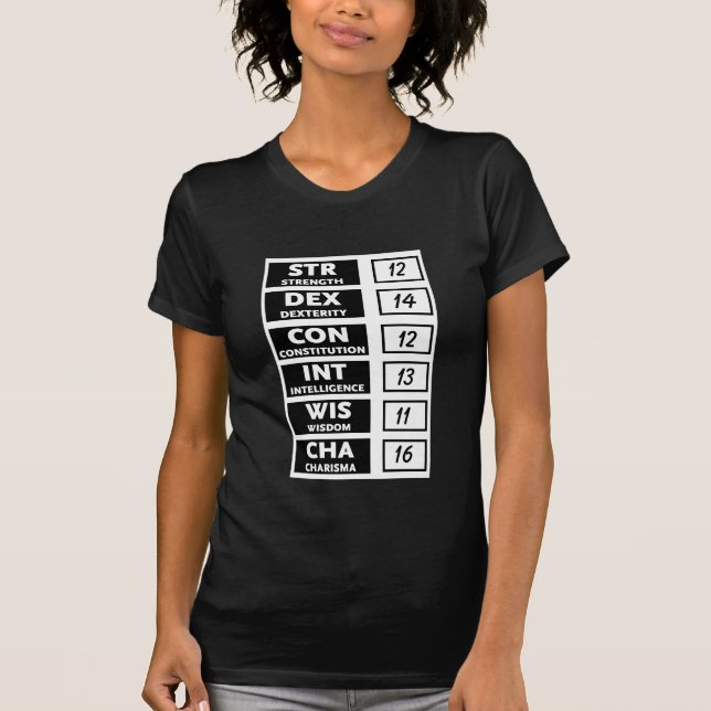 RPG Ability Score (Black & White) T-Shirt (Front)
