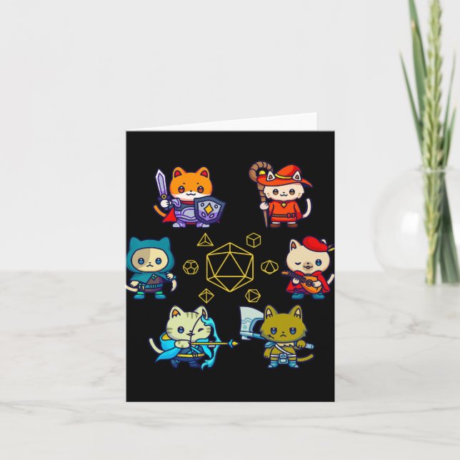 Rpg Cat Dice Set Nerdy D20 Gamer Geek Cats Men Wom Card (Front)