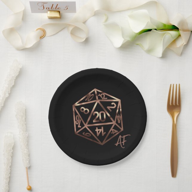 RPG Crit AF | Copper Fantasy Tabletop Gamer Dice Paper Plate (Wedding)