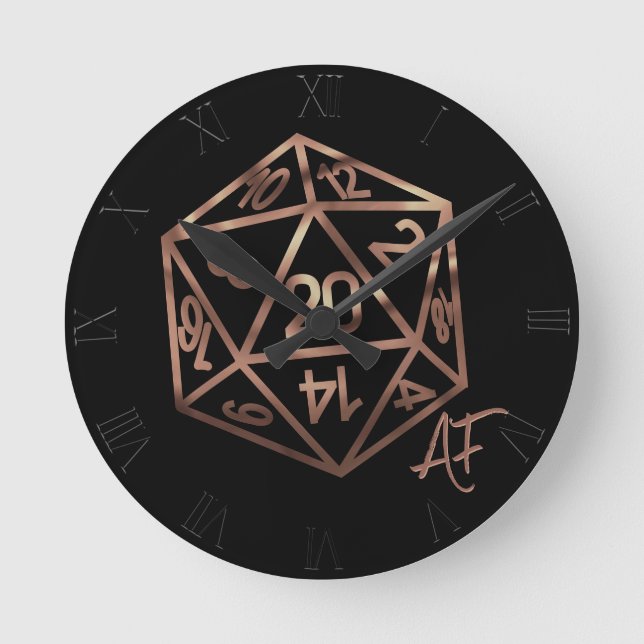 RPG Crit AF | Copper Tabletop PnP Role Player Dice Round Clock (Front)