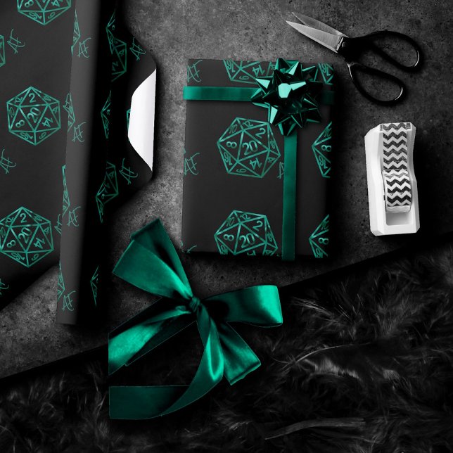 RPG Crit AF | Emerald Fantasy Tabletop Gamer Dice Wrapping Paper (Creator Uploaded)