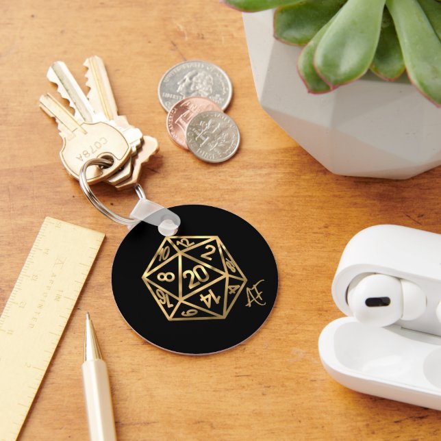 RPG Crit AF | Gold Fantasy Tabletop PnP Gamer Dice Key Ring (Desk)