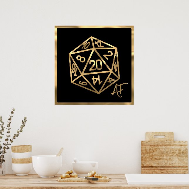 RPG Crit AF | Gold Fantasy Tabletop PnP Gamer Dice Poster (Kitchen)