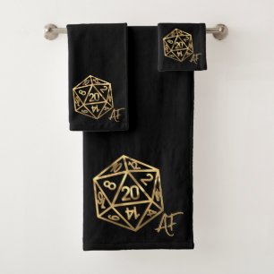 RPG Crit AF   Gold Retro Tabletop Role Player Dice Bath Towel Set