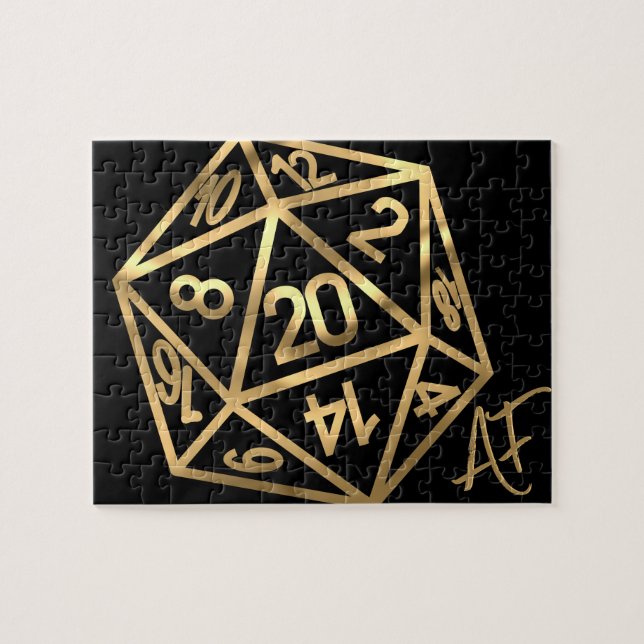 RPG Crit AF | Gold Retro Tabletop Role Player Dice Jigsaw Puzzle (Horizontal)