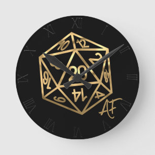 RPG Crit AF   Gold Retro Tabletop Role Player Dice Round Clock