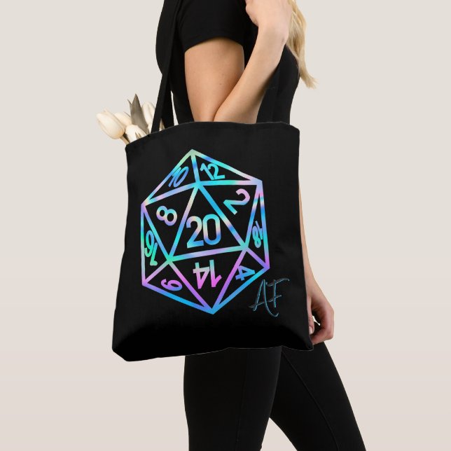 RPG Crit AF | Holo Retro Tabletop Roleplayer Dice Tote Bag (Close Up)