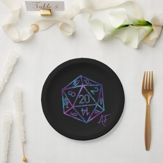 RPG Crit AF | Nebula Fantasy Tabletop Gamer Dice Paper Plate (Wedding)