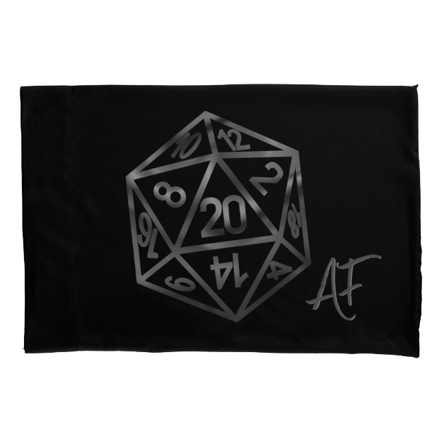 RPG Crit AF | Silver Fantasy Tabletop Gamer Dice Pillowcase (Front)