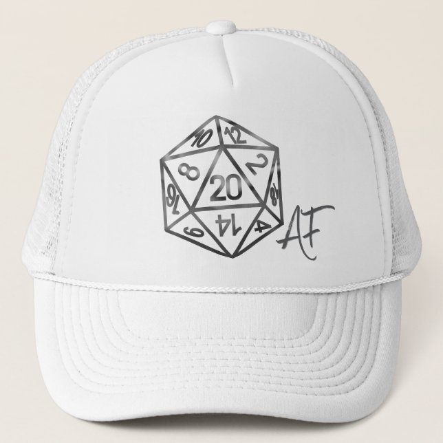 RPG Crit AF | Silver Fantasy Tabletop Gamer Dice Trucker Hat (Front)