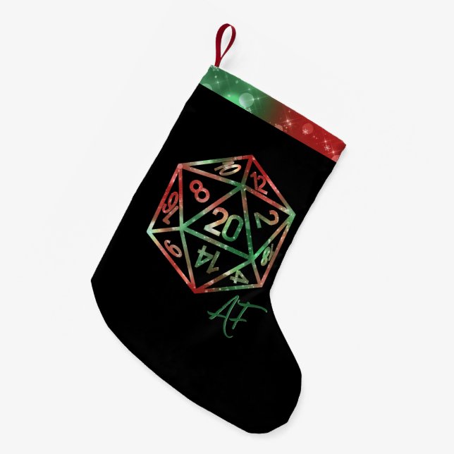 RPG Crit  AF | XMAS Fantasy Tabletop Gamer Dice Small Christmas Stocking (Front (Hanging))