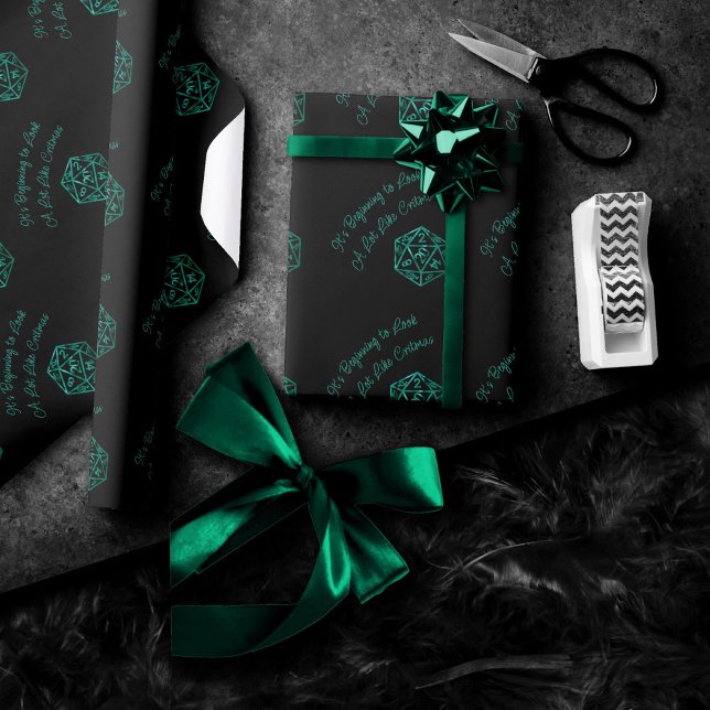 RPG Critmas | Blue Fantasy Tabletop Gamer Dice Wrapping Paper (Creator Uploaded)