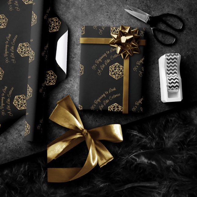 RPG Critmas | Gold Fantasy Tabletop Gamer Dice Wrapping Paper (Creator Uploaded)